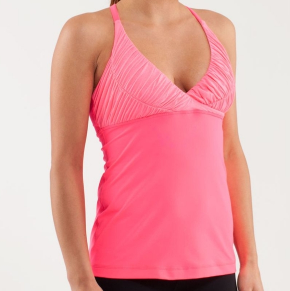 Lululemon Pure Balance Tank Top 4 Pink Rouching V neck Stretchy - Picture 7 of 8